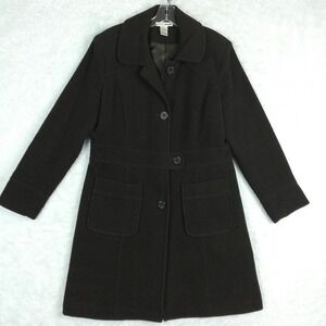 Envision Studio‎ Womens A-Line Coat Wool Blend Brown Single Breasted Classic L